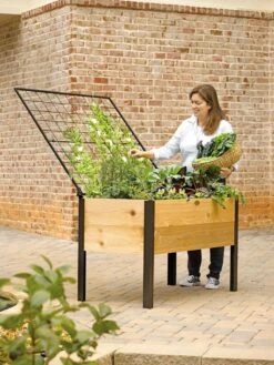 Elevated Planter Box And Space-Maker Pivoting Trellis Set, 2' X 4'