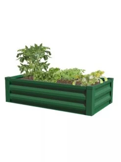 Powder-Coated Metal Raised Garden Bed, 24" X 48" -Gardener's supply company 8599393 02V powder coated metal raised garden bed 24x49 forest green