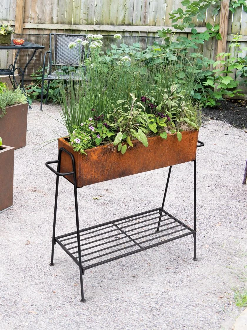 Rectangular Corten Planter And Stand 2 Rectangular Corten Planter And Stand